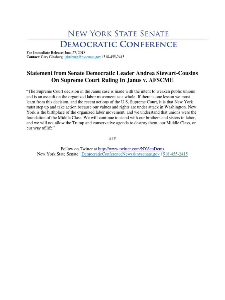 06.27.18 ASC Statement On Janus Decision | PDF