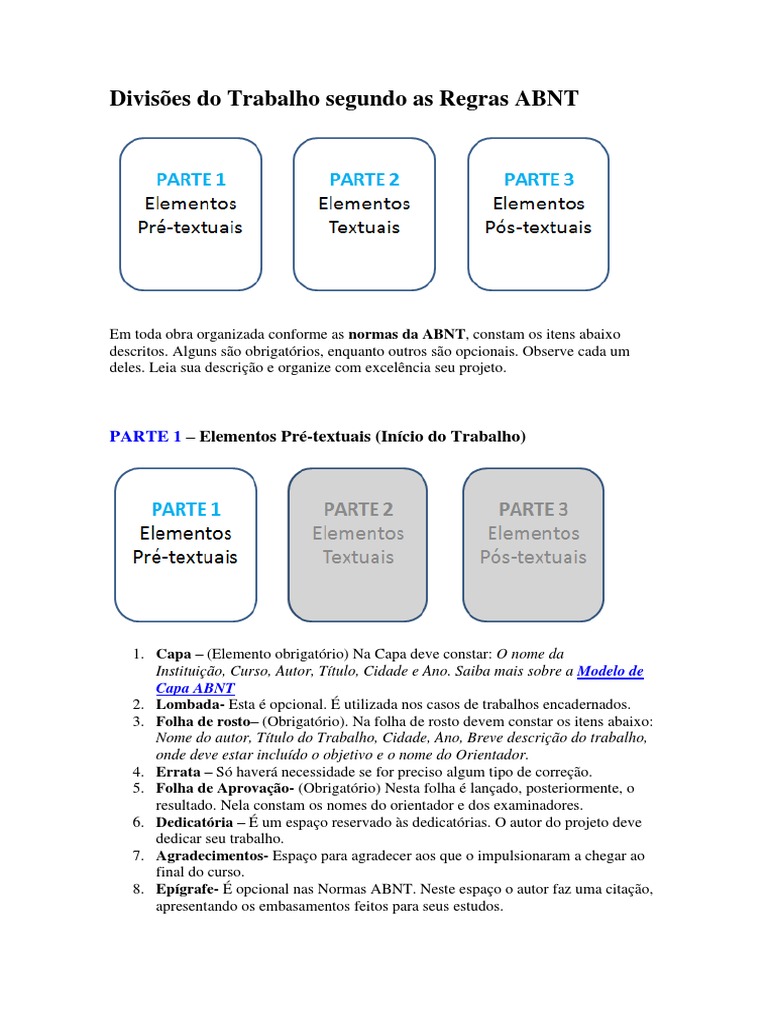 Divisões do Trabalho nas Normas ABNT | PDF | Citação | Caixa alta e ...