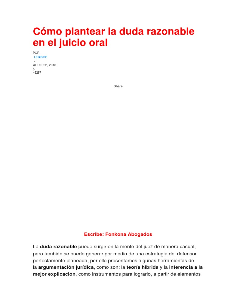 Cómo plantear duda razonable en juicio oral | PDF | Evidencia (ley ...