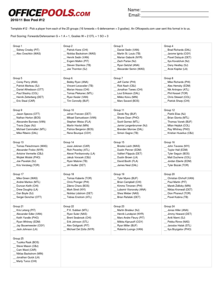 NHL Box Pool Template 2010/11 | PDF
