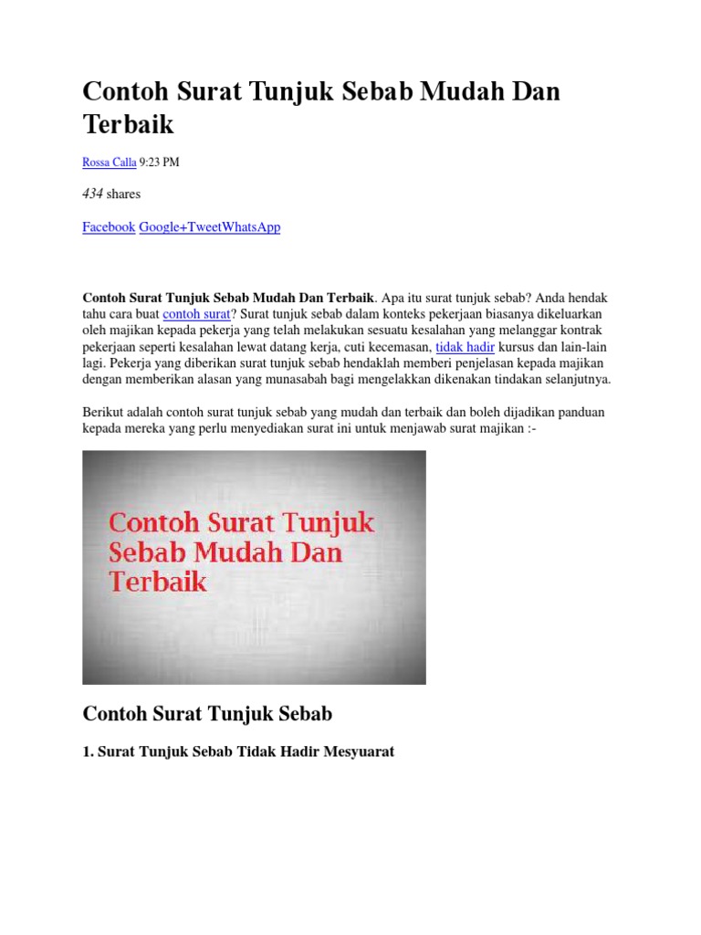 Contoh Surat Tunjuk Sebab Gb Kepada Staf Sokongan