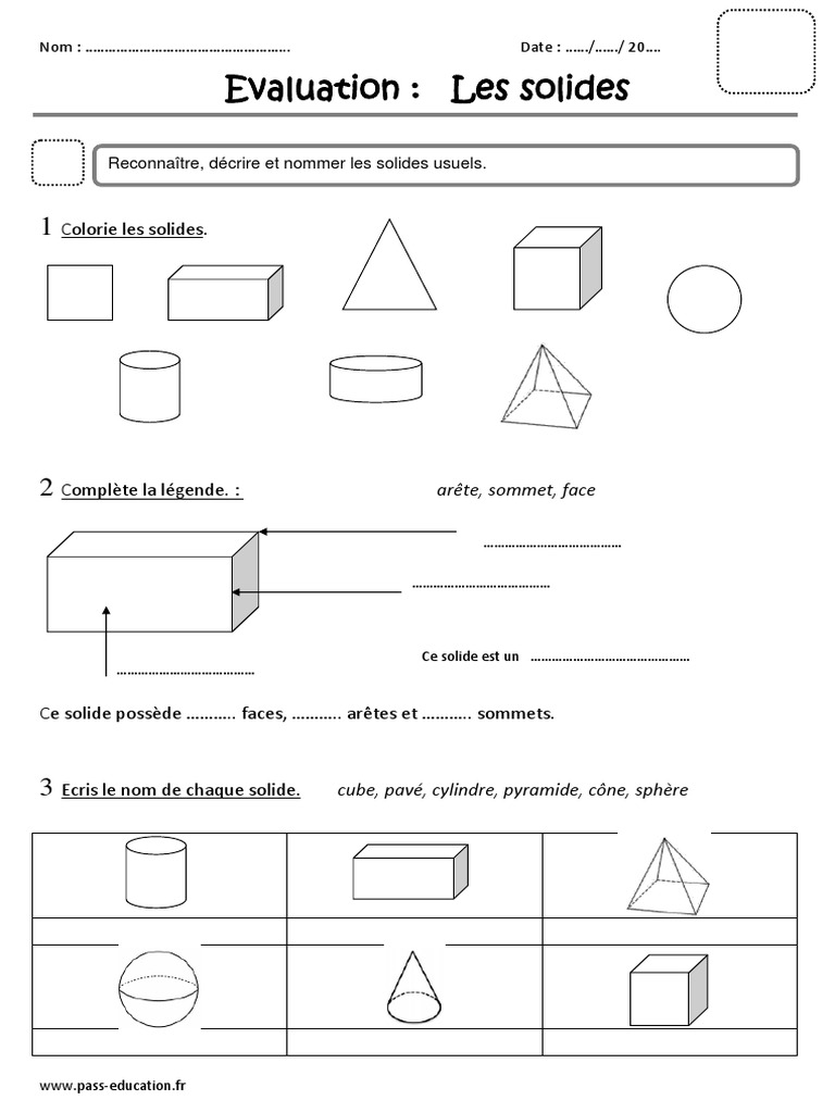 Exercice Double Et Moitié Ce1 Pdf Solides Ce1 Evaluation | PDF
