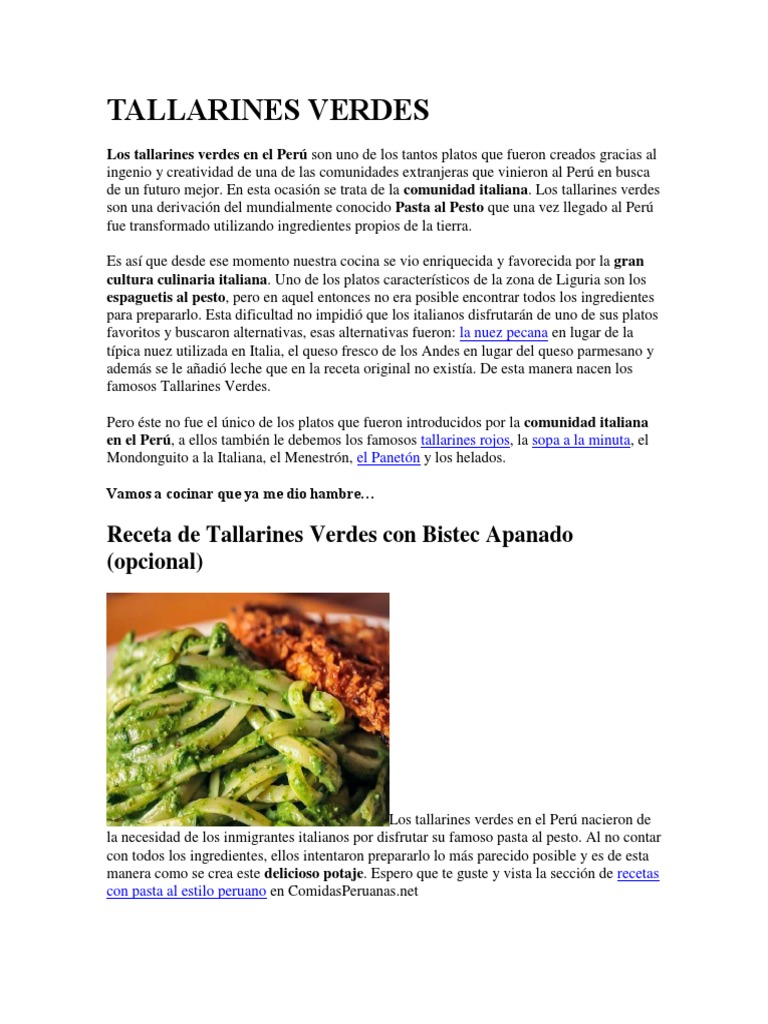 Tallarines Verdes Cilantro Pesto