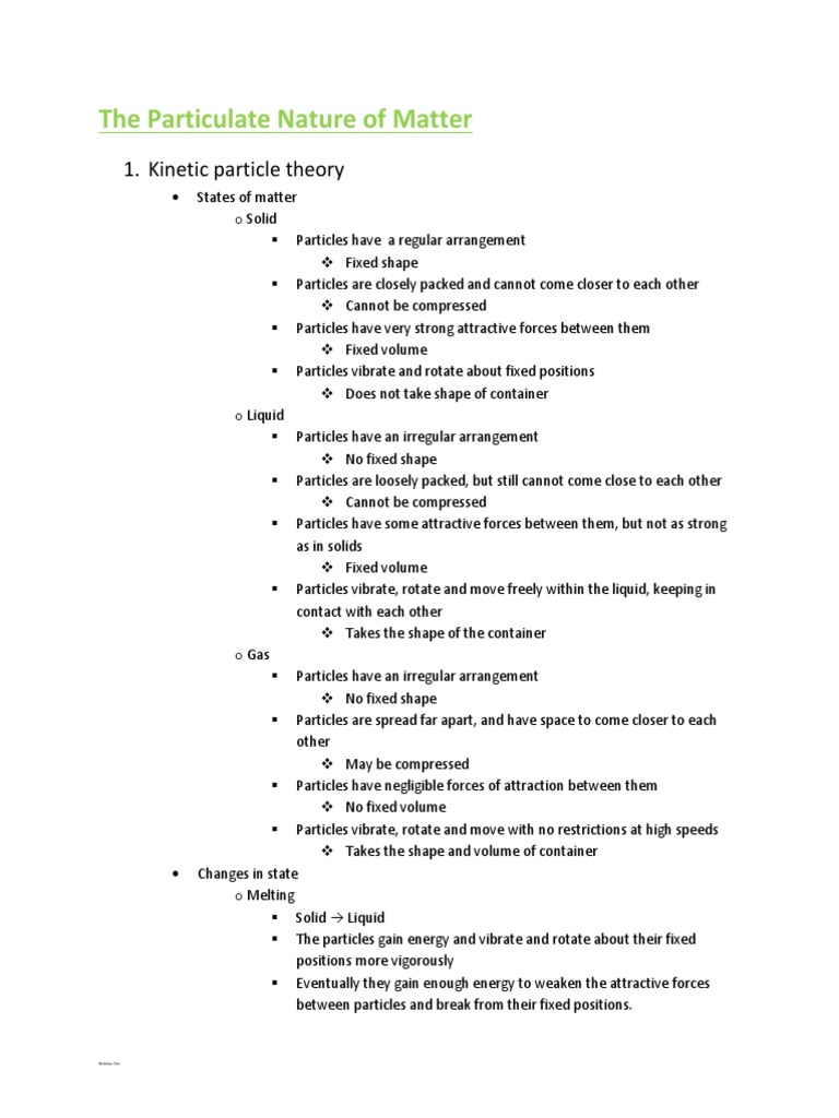 Chemistry Notes The Particulate Nature of Matter | PDF | Chemical Bond ...