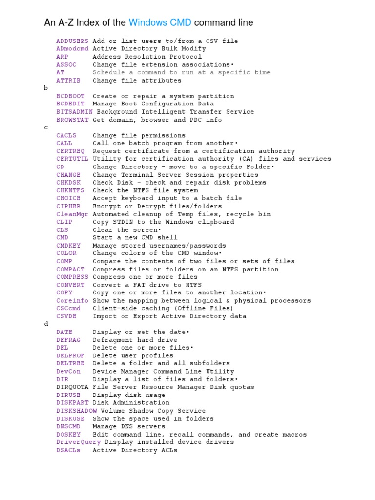 A-Z Index of Windows CMD commands | PDF | Windows Registry | Computer File