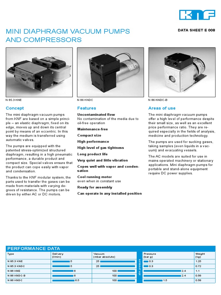 Data Sheet N85-3 N86 E008 201701 Web | PDF | Vacuum | Pump