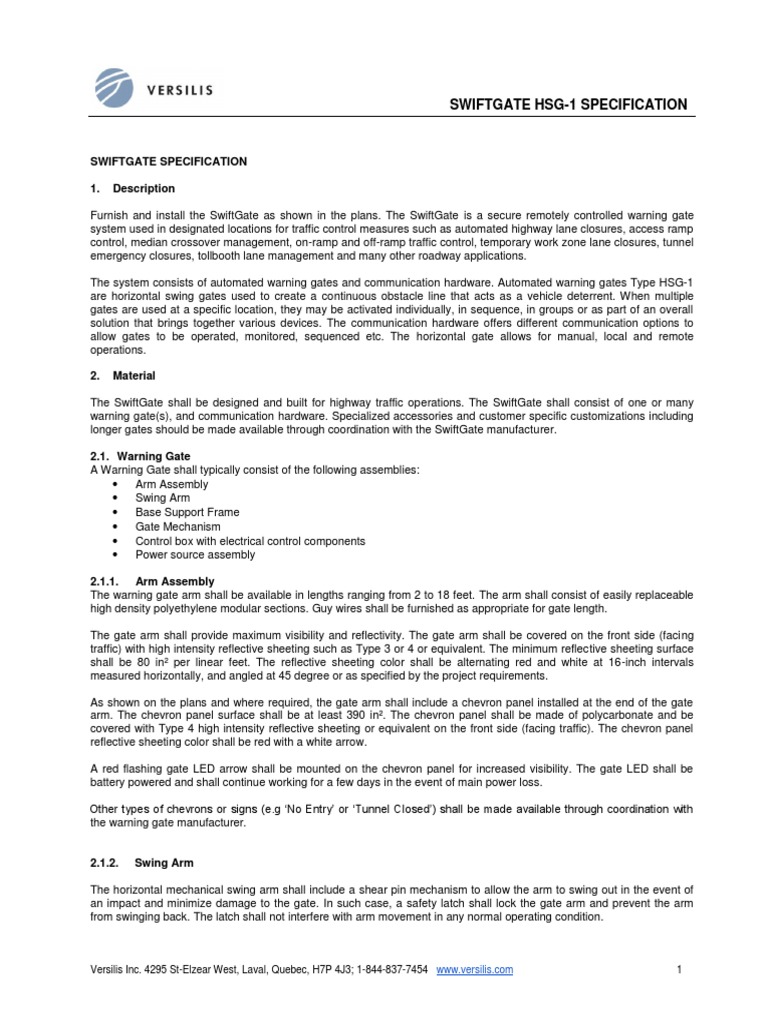 SwiftGate HSG-1 Specification Overview | PDF | Automation | Actuator