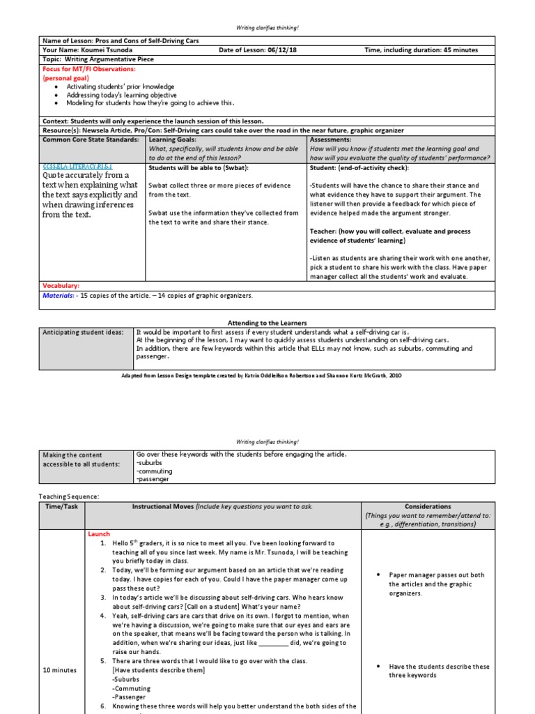 Procon Selfdrivingcars Lesson | PDF | Educational Assessment | Change