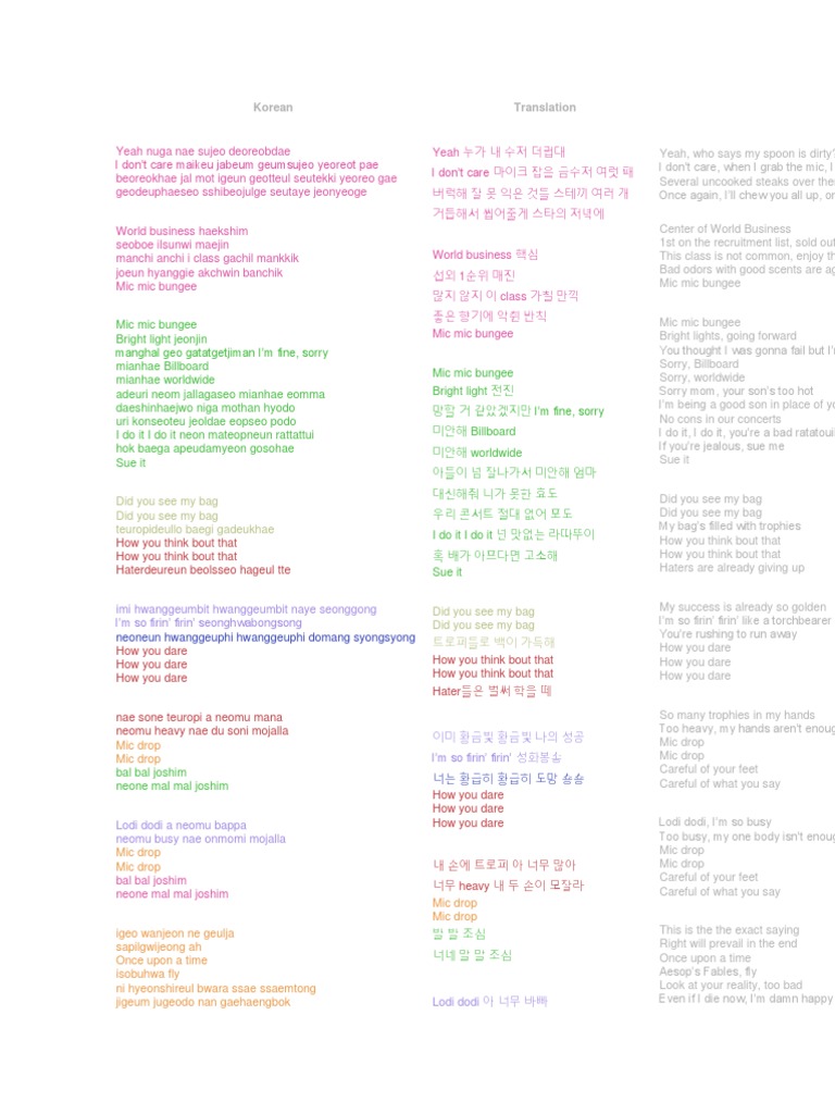 Mic Drop Lyrics Pdf