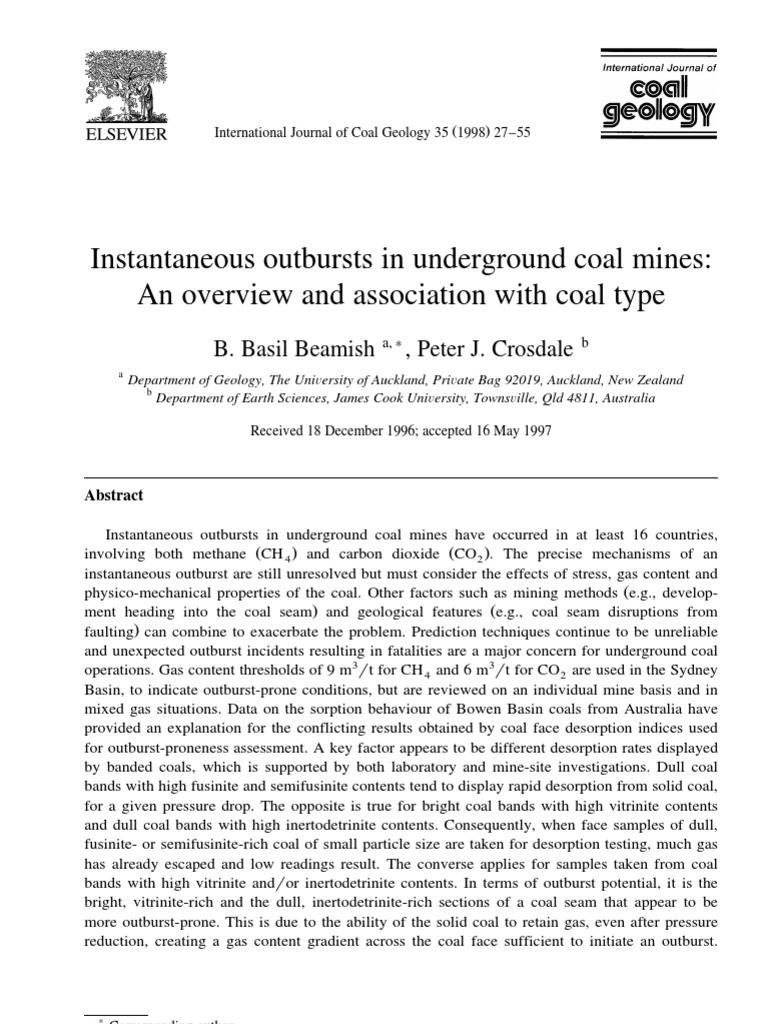 Beamish Instantaneous Outbursts in Underground Coal Mines A | PDF ...