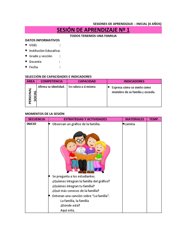 Sesiones de Aprendizaje: Mi Familia | PDF | Aprendizaje | Salón de clases