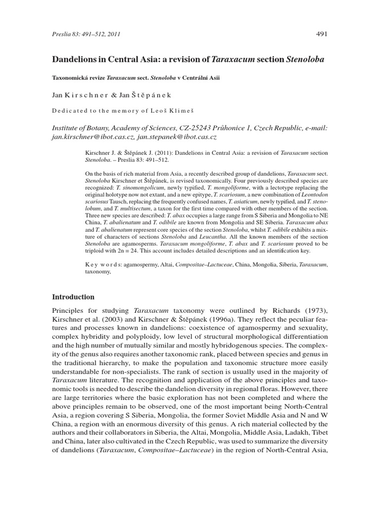Central Asian Dandelion Taxonomy | PDF | Plant Taxonomy | Scientific ...