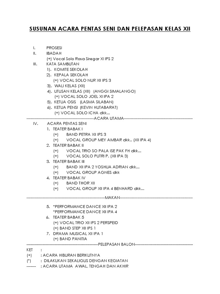 Susunan Acara Pentas Seni Dan Pelepasan Kelas Xii 2017