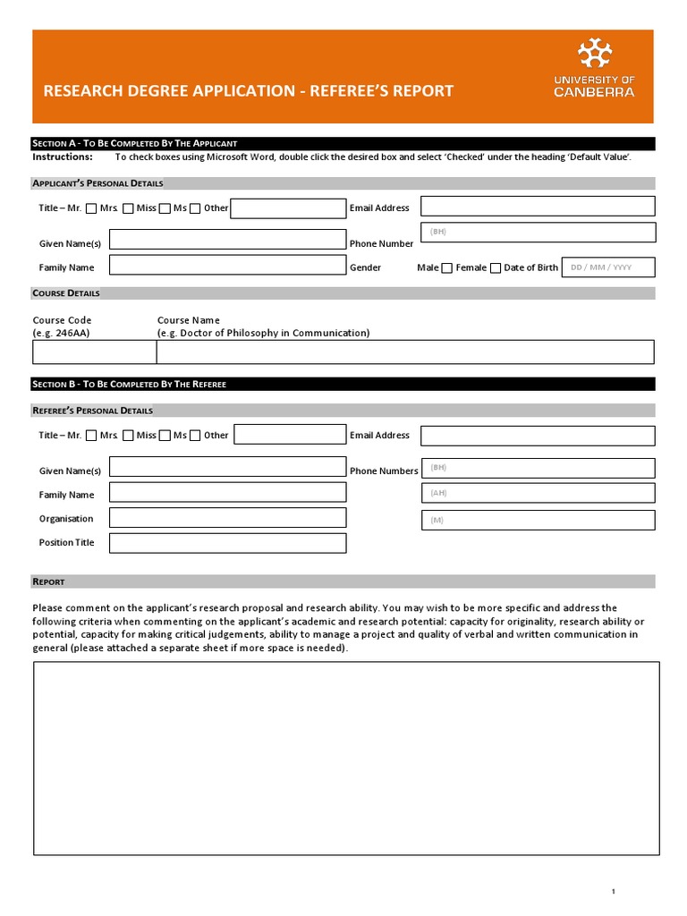 Referee Report for UC Research Application | PDF | Academic Degree ...