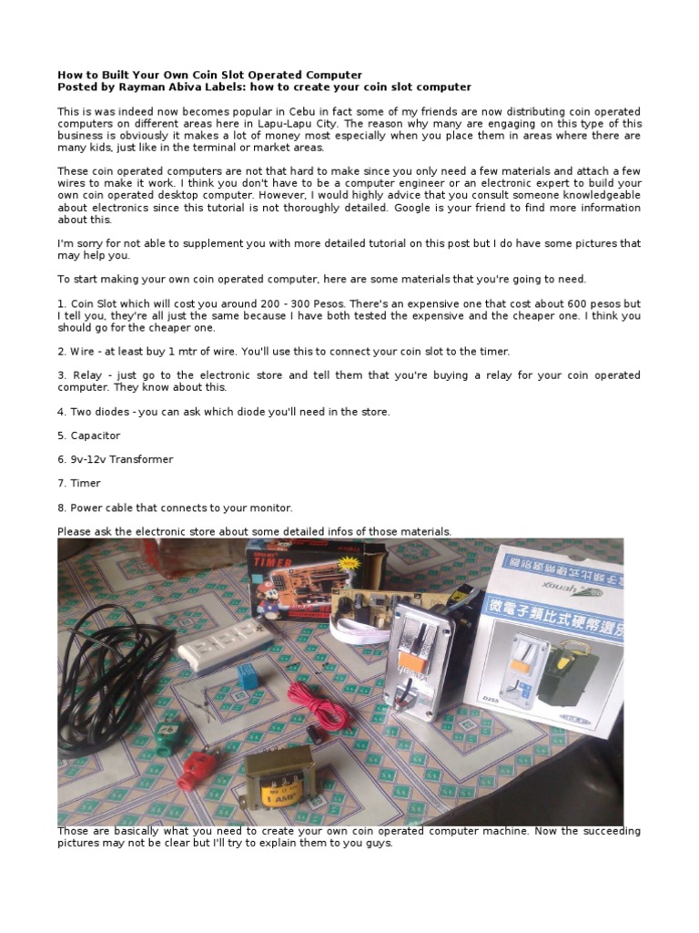How To Built Your Own Coin Slot Operated Computer | PDF | Capacitor | Diode
