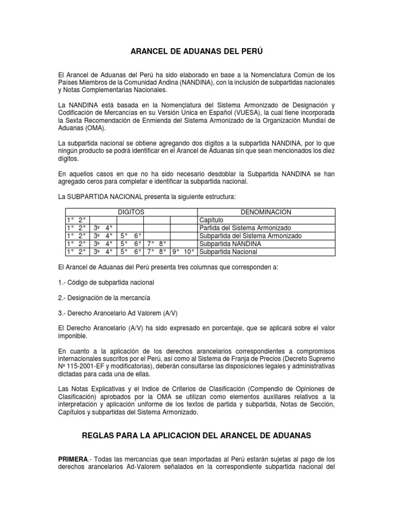 Arancel de Aduanas en Perú: Guía Completa | PDF | Colza | aduana