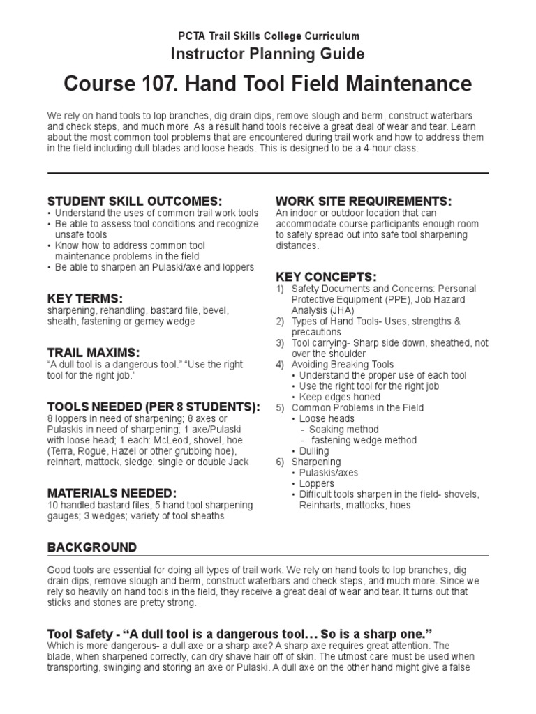 107 Hand Tool Field Maintenance v0311 PDF Blade Axe