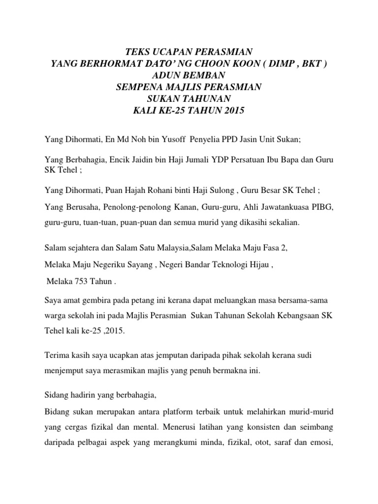 Teks Ucapan Perasmian Sukan Pdf