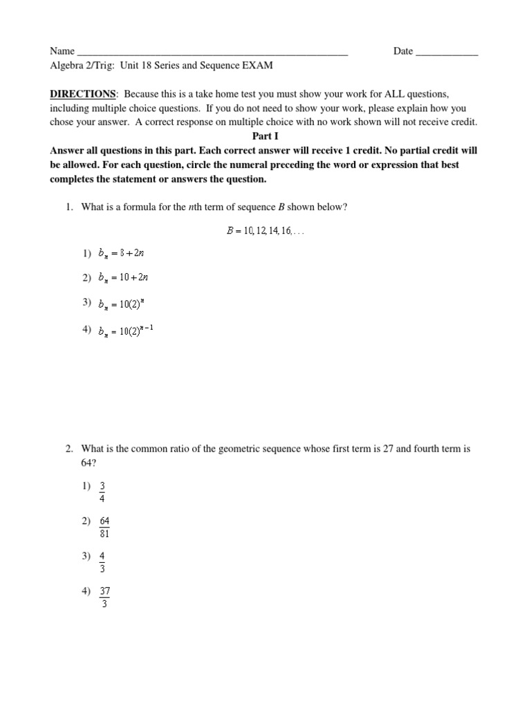 Sequences and Series Take Home Test 2015 | PDF | Summation | Sequence