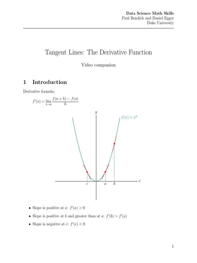 Tangent LinesDerivative Function PDF Derivative Slope