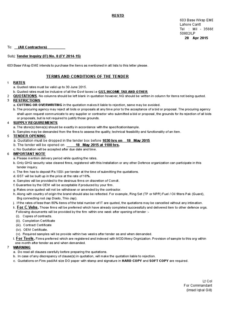 Internal Tender EME60308