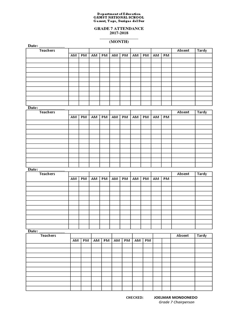 Grade 7 Attendance & Log Notes 2017-2019 | PDF