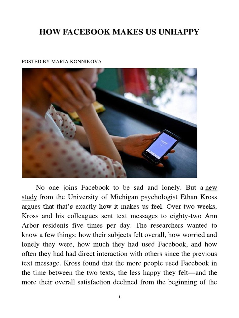How Facebook Makes Us Unhappy | PDF | Facebook | Social Media