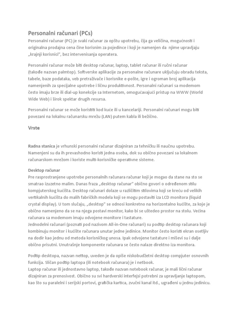 Personalni Računari (PCS) : Vrste | PDF | Art | Computers