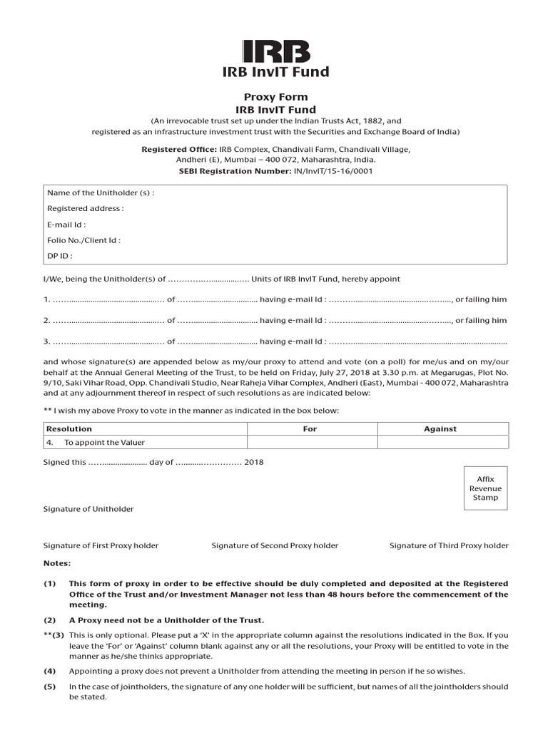 IRB InvIT Fund Proxy New | PDF | Proxy Voting | Government