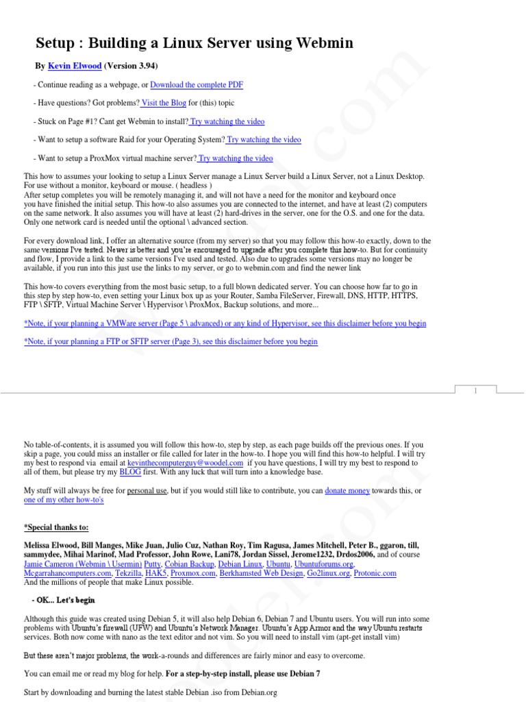 Setup - Building A Linux Server Using Webmin PDF | PDF | Advanced ...