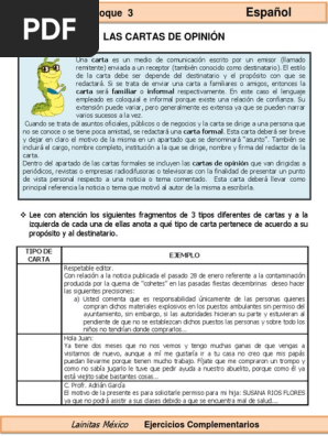 6to Grado Espanol Las Cartas De Opinion