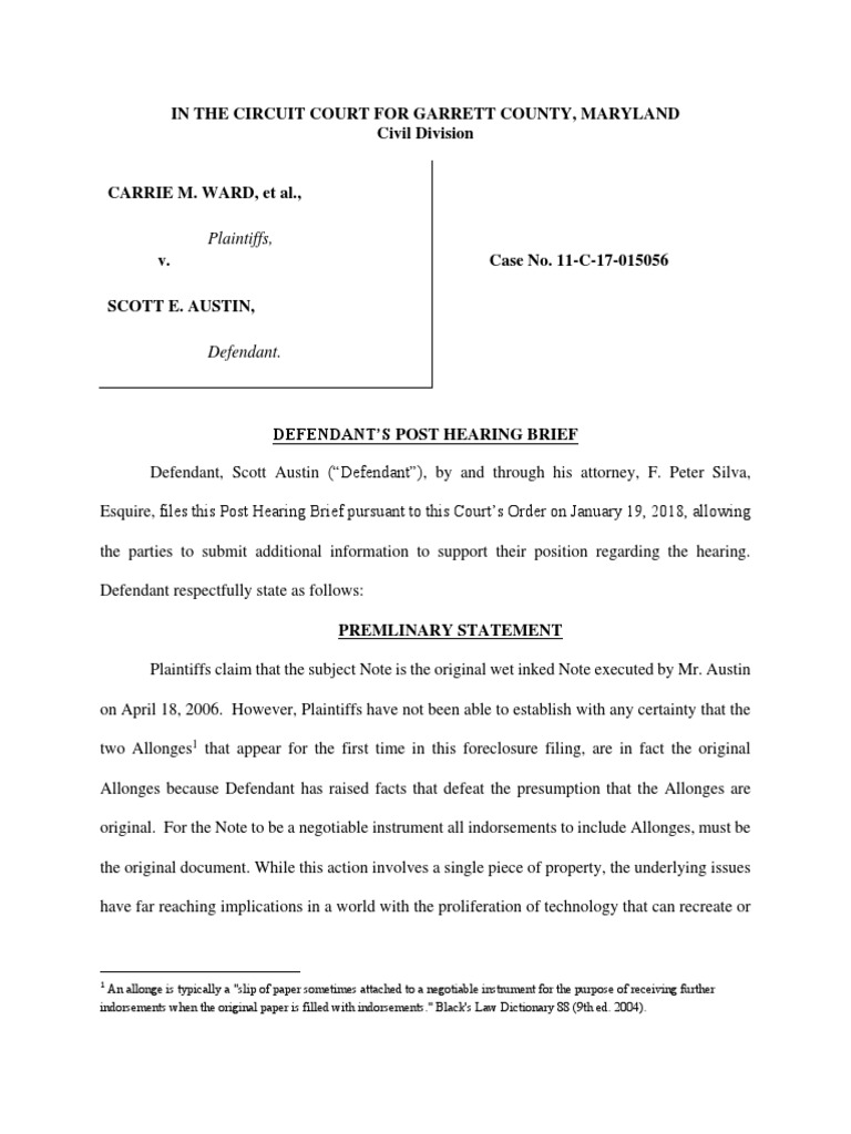 DFN Post Hearing Brief PDF Foreclosure Statutory Interpretation