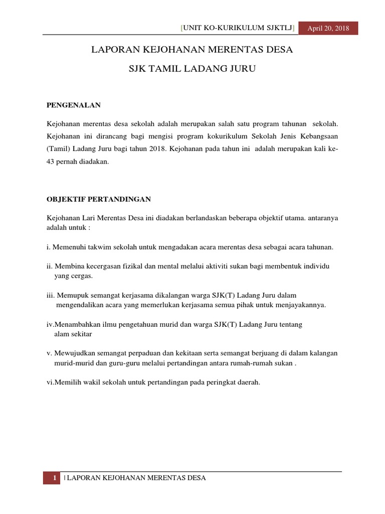 Laporan Kejohanan Merentas Desa Pdf