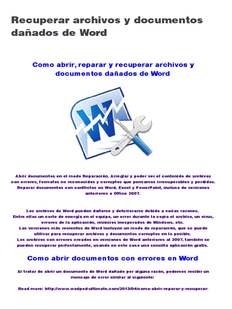 Recuperar Archivos y Documentos Dañados de Word | PDF | Microsoft Word |  Archivo de computadora