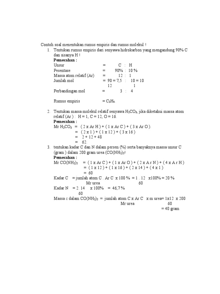 Contoh Soal Menentukan Rumus Empiris Dan Rumus Molekul1111