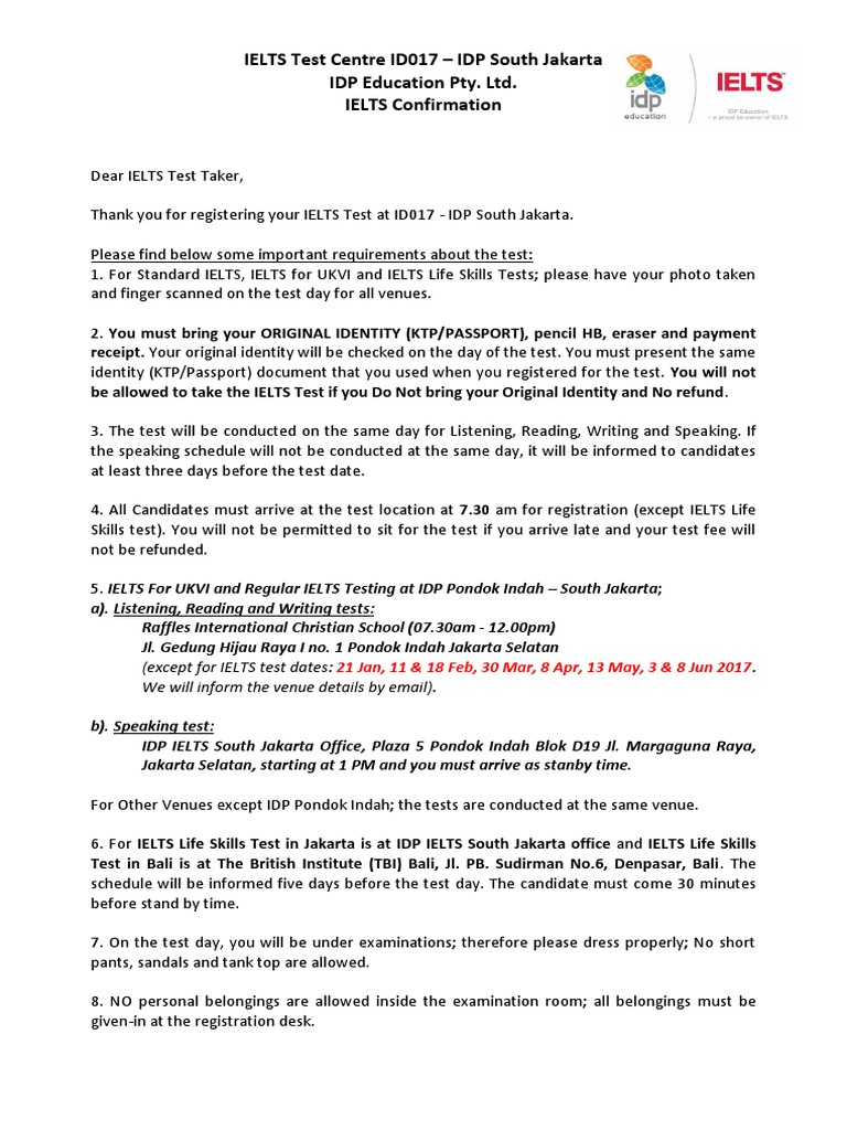 IELTS Confirmation For All 2017 PDF International English Language