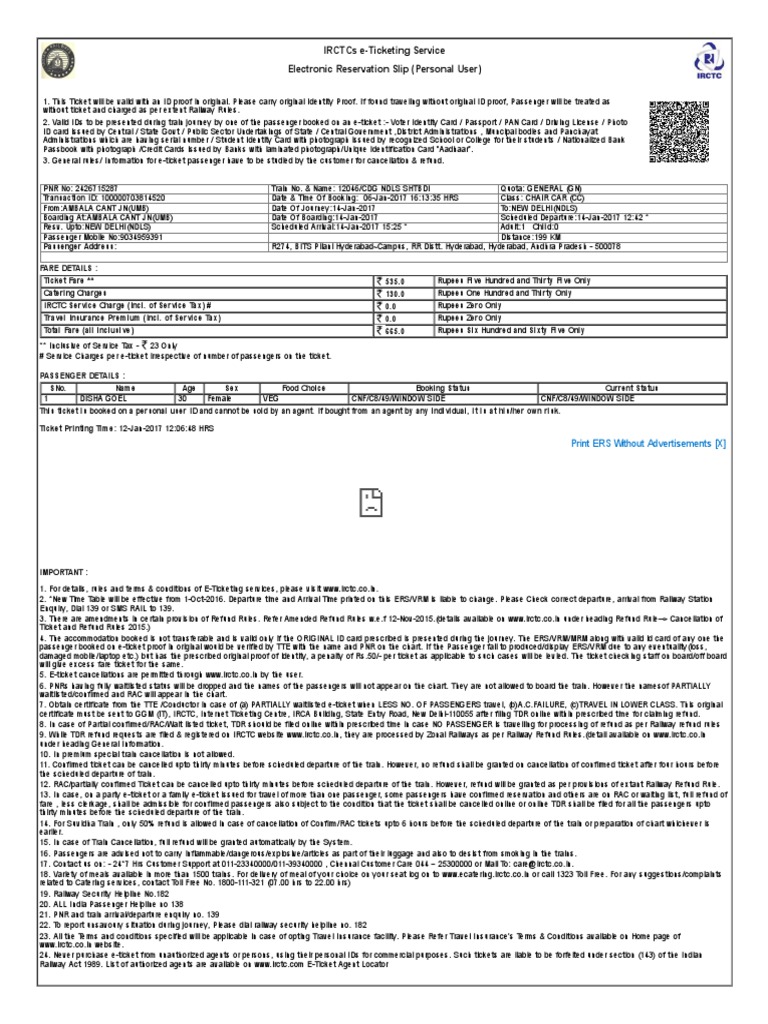 IRCTC e-Ticketing Guidelines and Details | PDF | Identity Document ...