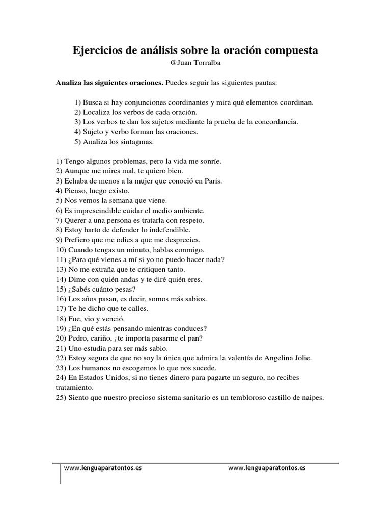 Ejercicios Oración Compuesta | PDF | Artes del Lenguaje y Comunicación