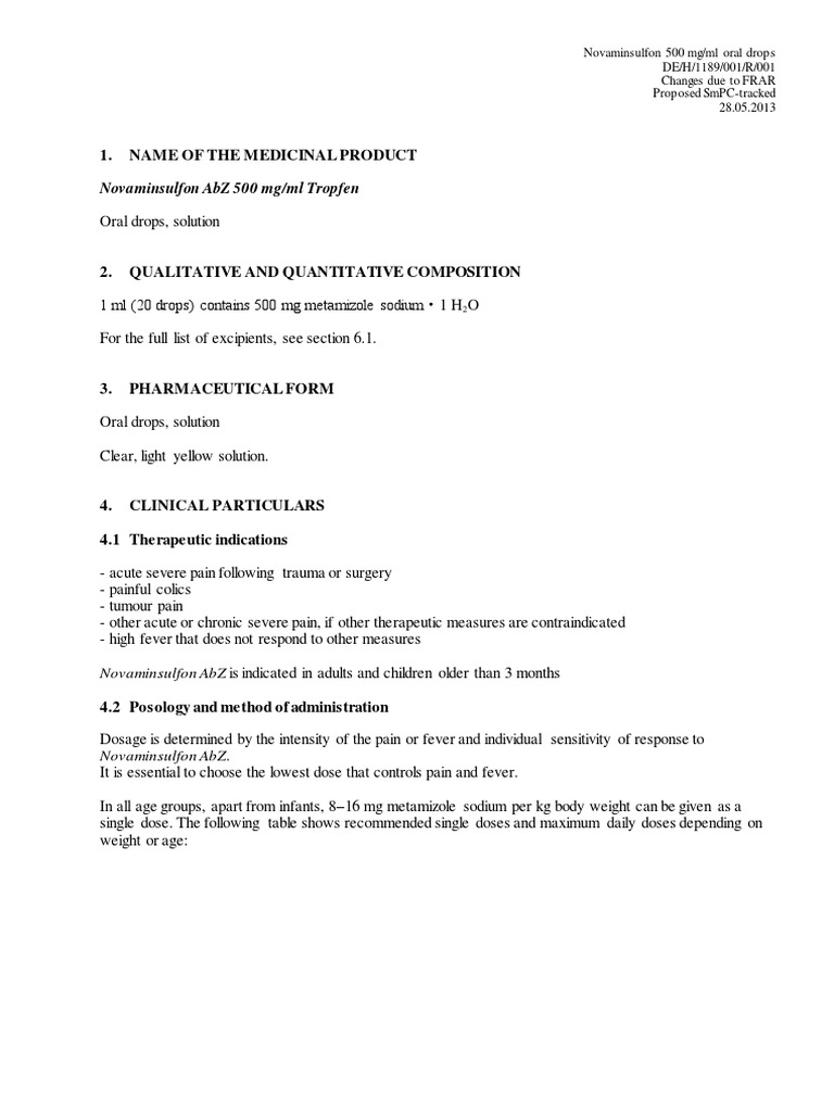 Novaminsulfon 500 mg Oral Drops Guide | PDF | Dose (Biochemistry ...
