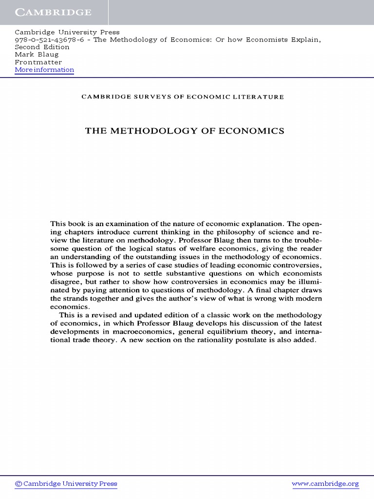 Mark Blaug The Methodology of Economics PDF PDF Economics
