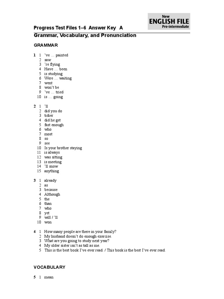 Ef3e Preint Progresstest 1 6 Answerkey Pdf Vocabulary Speech
