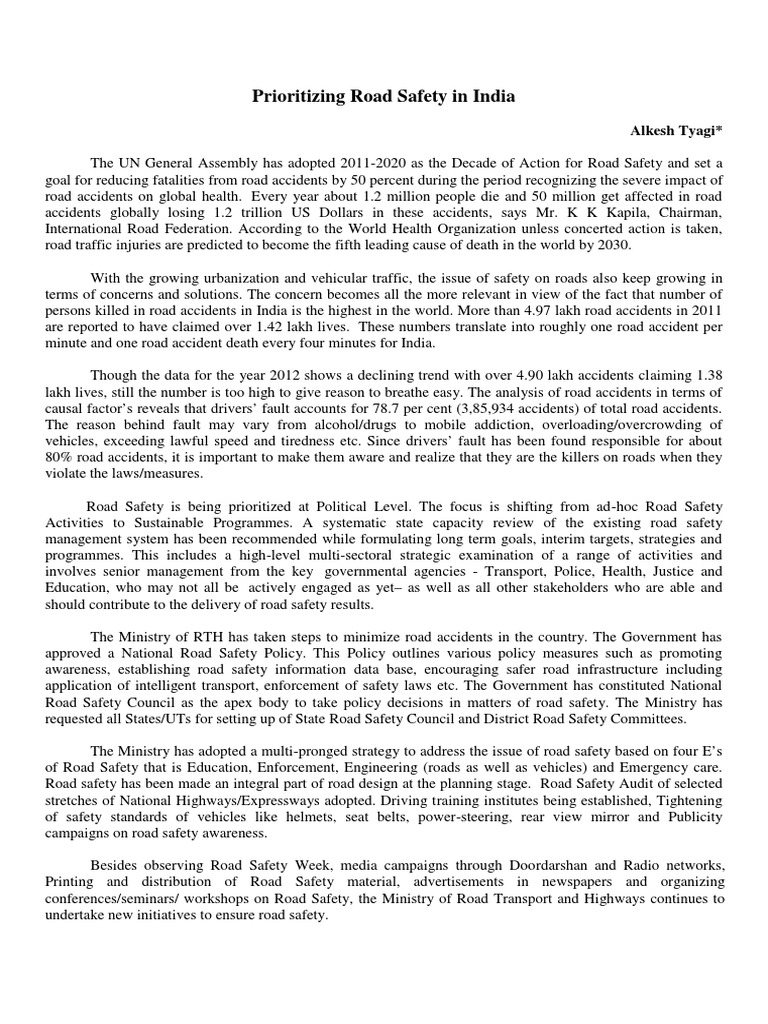 Enhancing Road Safety in India | PDF | Traffic Collision | Road Traffic ...