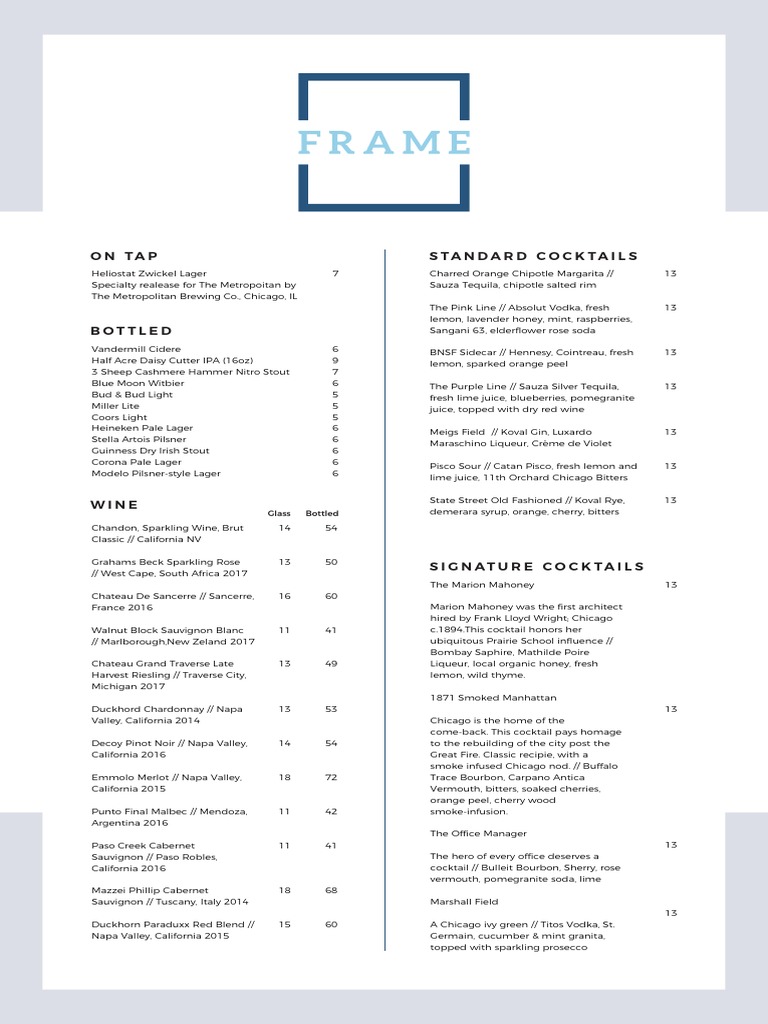 Frame Bar Menu - ALL DAY | PDF | Salad | Cuisine
