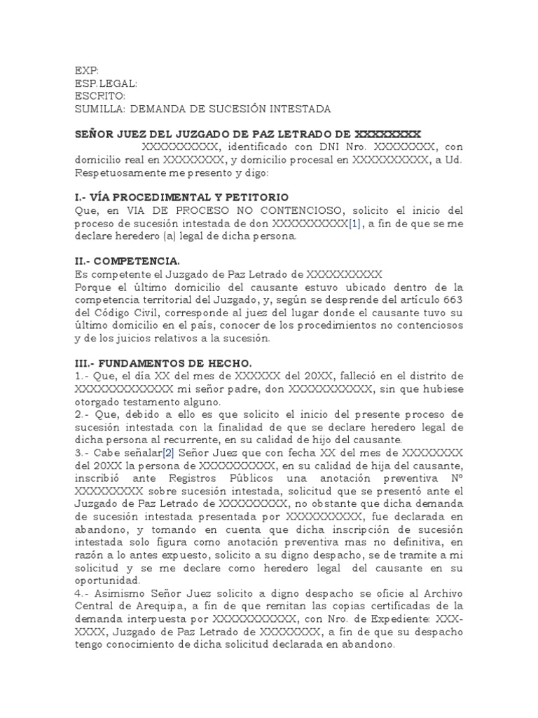 Sucesion Intestada PDF Herencia Intestacy