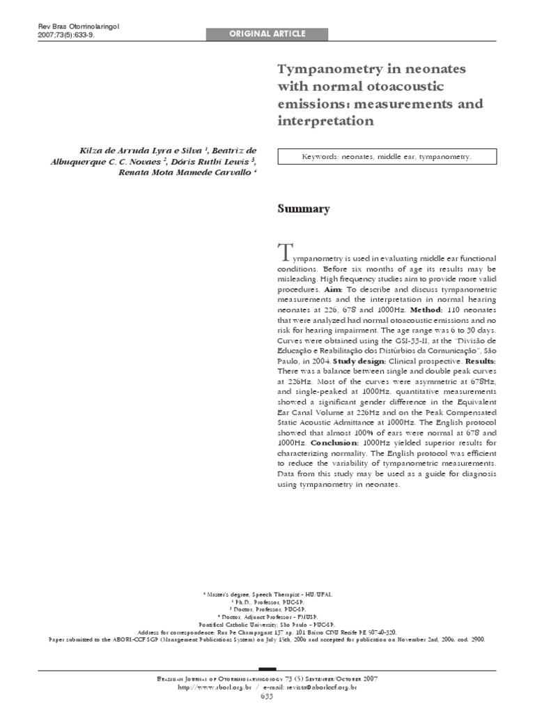 Tympanometry in Neonates With Normal Otoacoustic Emissions