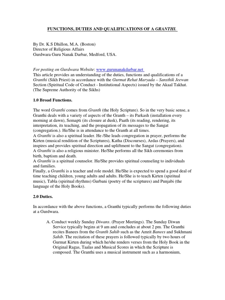 Duties and Qualifications of a Granthi | PDF | Asian Ethnic Religion ...
