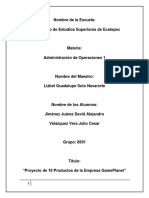 Proyecto de 10 Productos de La Empresa GamePlanet Administracion de Operaciones I