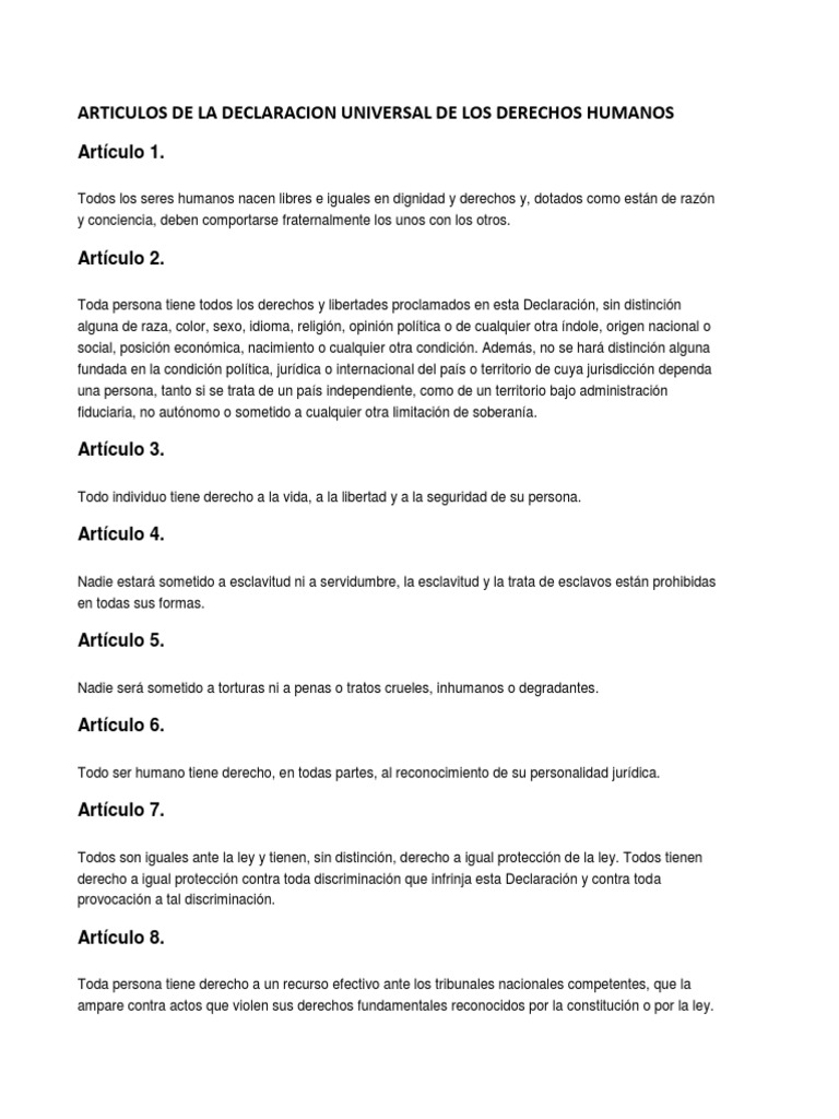 Articulos de La Declaracion Universal de Los Derechos Humanos | PDF