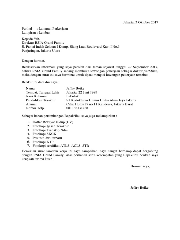 Contoh Surat Lamaran Kerja Fresh Graduate S1 Contoh Resource