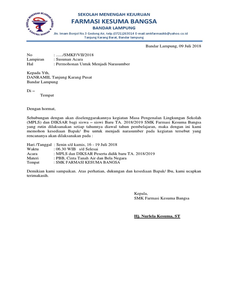 Surat Permohonan Pemateri Mpls Docx Ke Tni